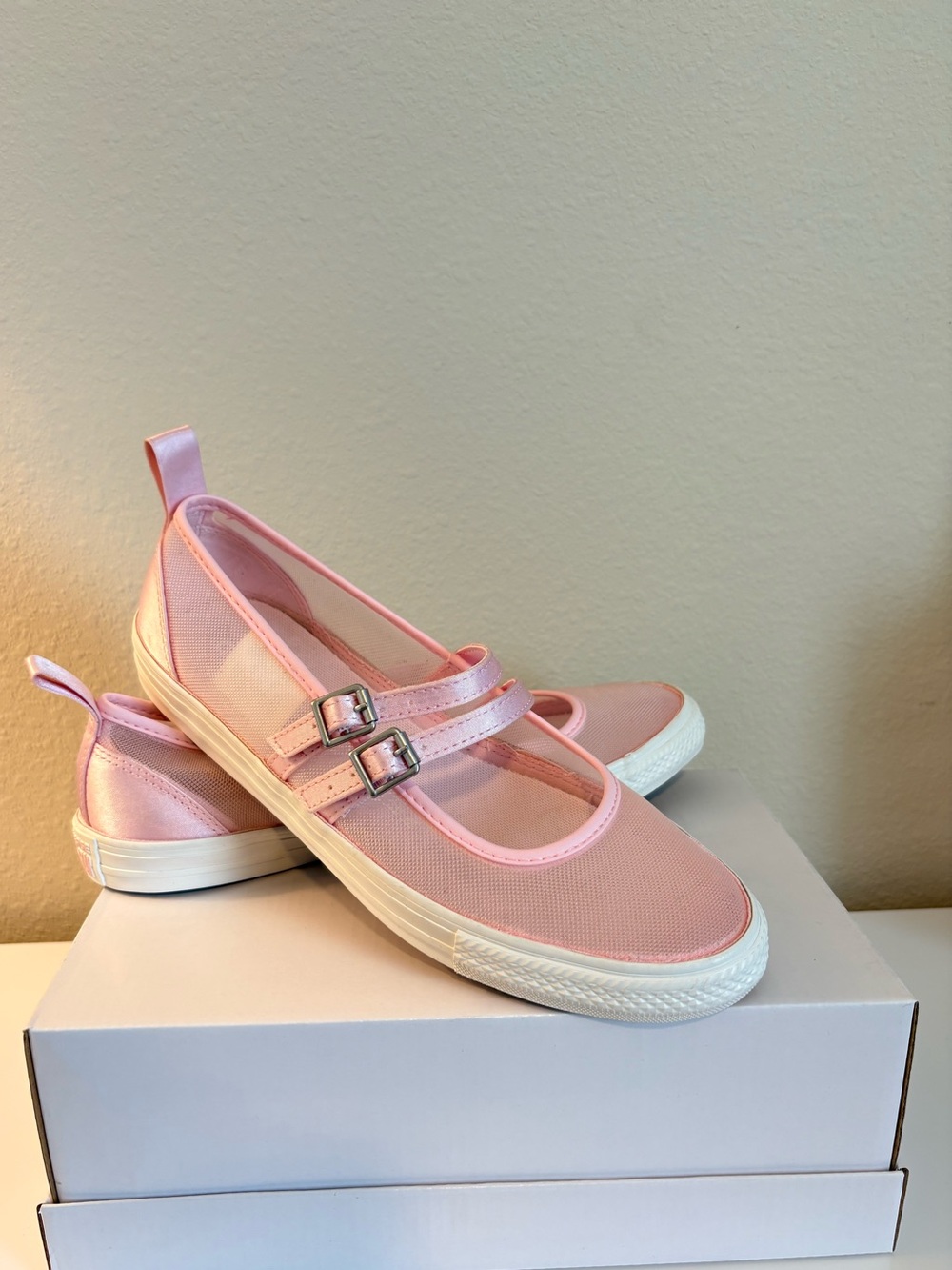 Converse Light Pink Double-Strap Canvas Mary Jane Flats